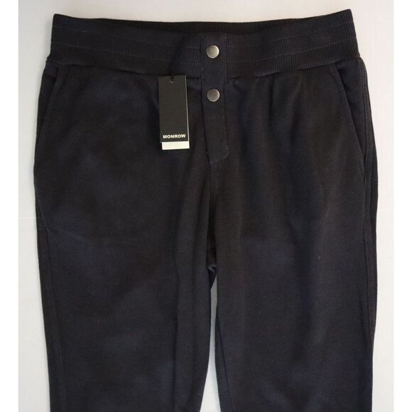 Monrow HB0390 Women Sz XS Vintage Black French Terry Snap Jogger Sweatpants - Picture 5 of 9